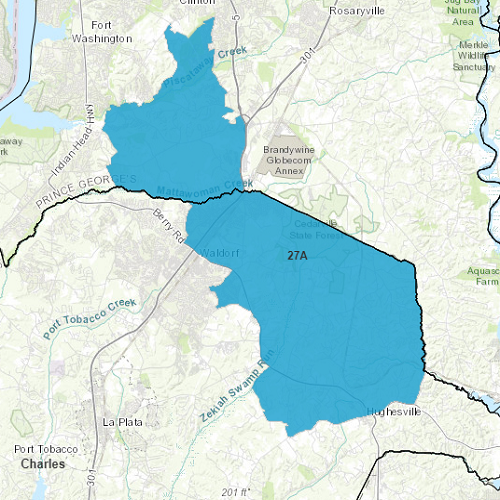 Map of District 27A showing the communities Delegate Odom represents in Annapolis